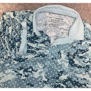 Under Armour ISO Chill Polo Mens M Blue Digital Camo Dot‎ Pattern Nylon Blend